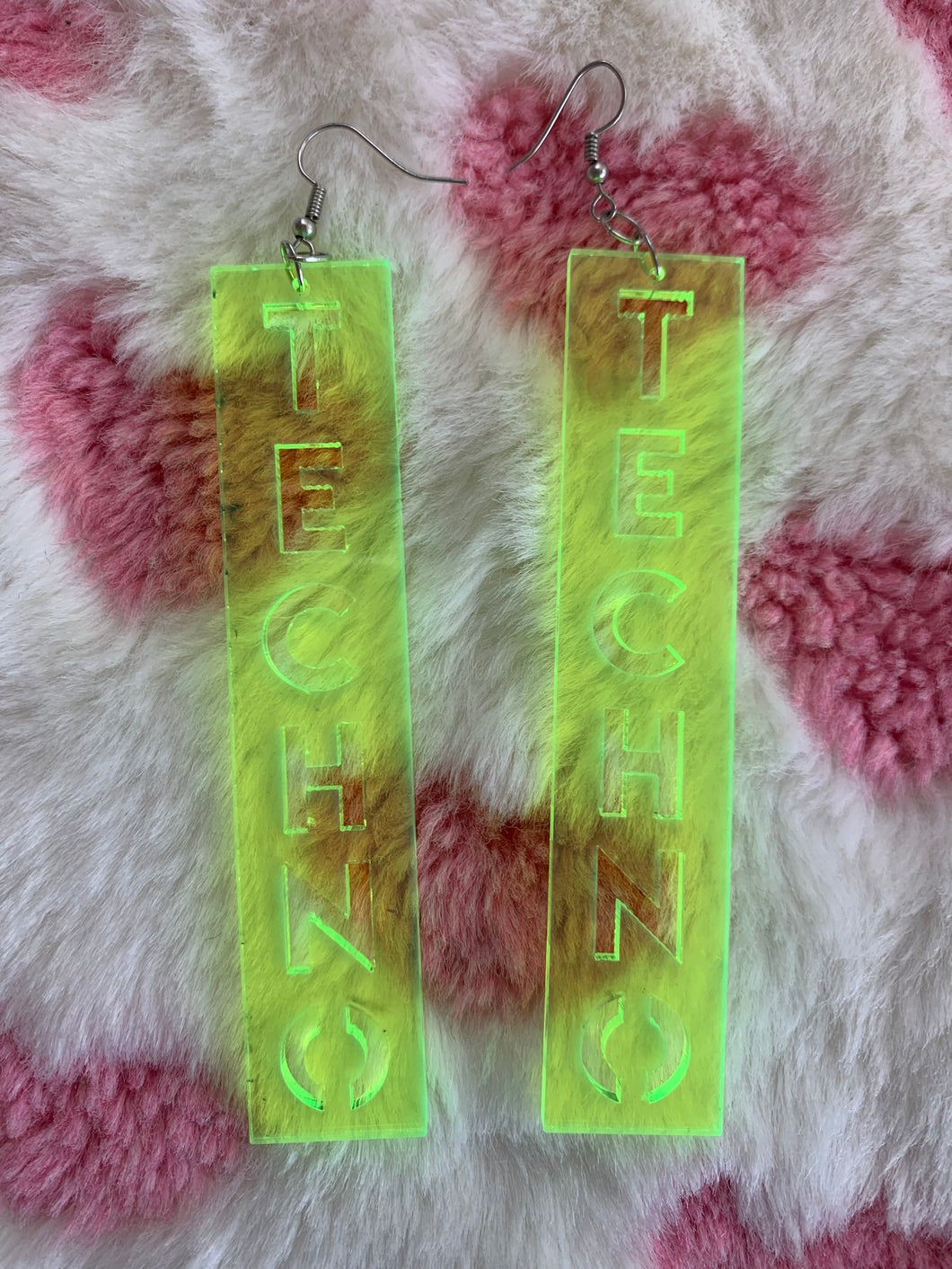 Medium Neon Green Techno Earrings