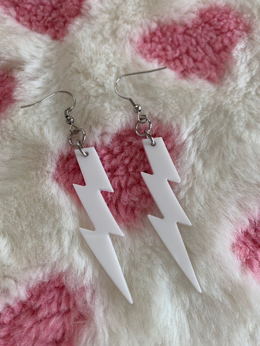 Small White Bolt Earrings