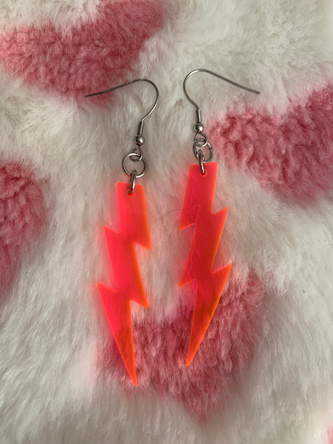 Small Neon Pink Bolt Earrings