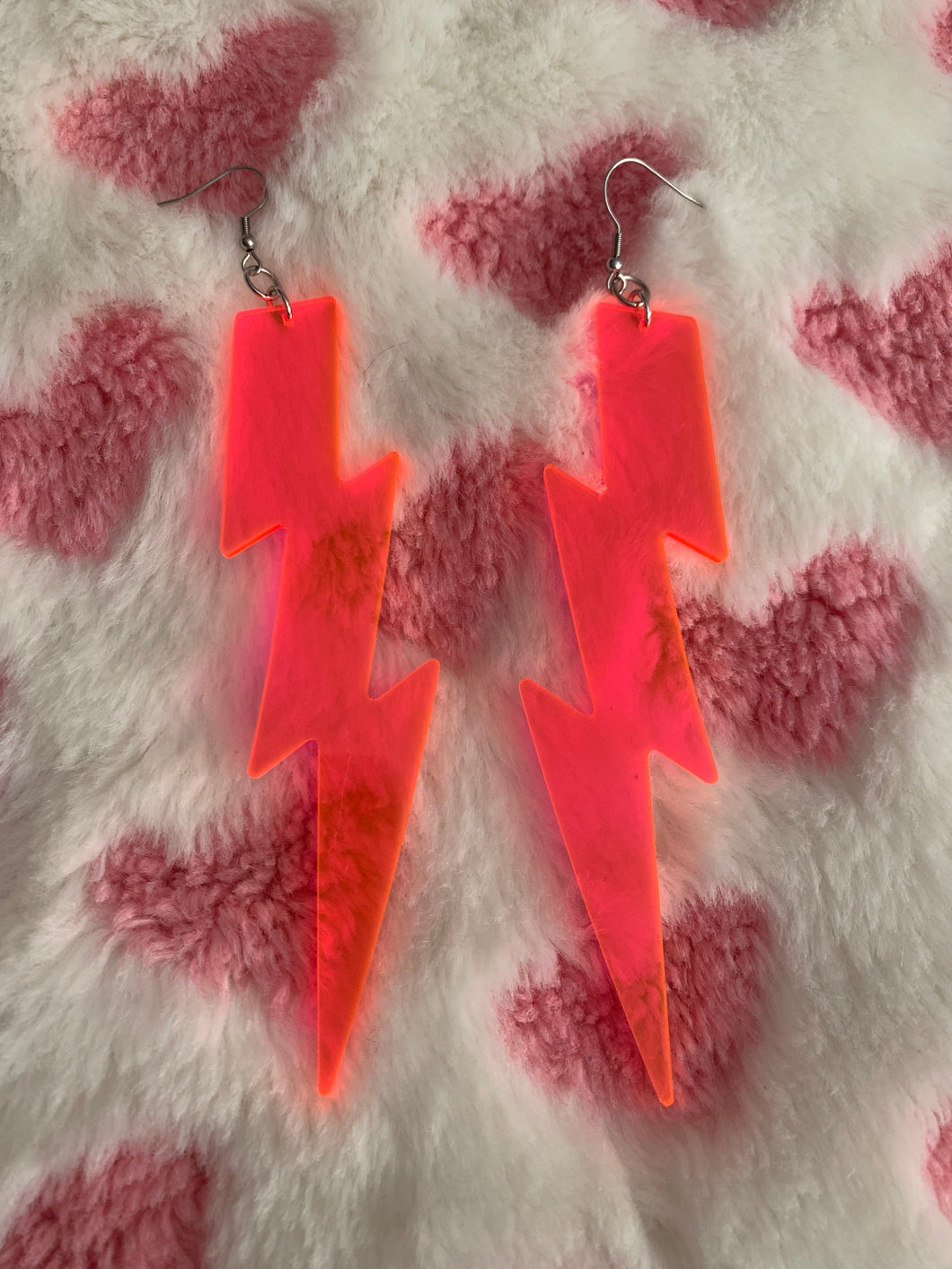 Large Neon Pink Bolt Earrings