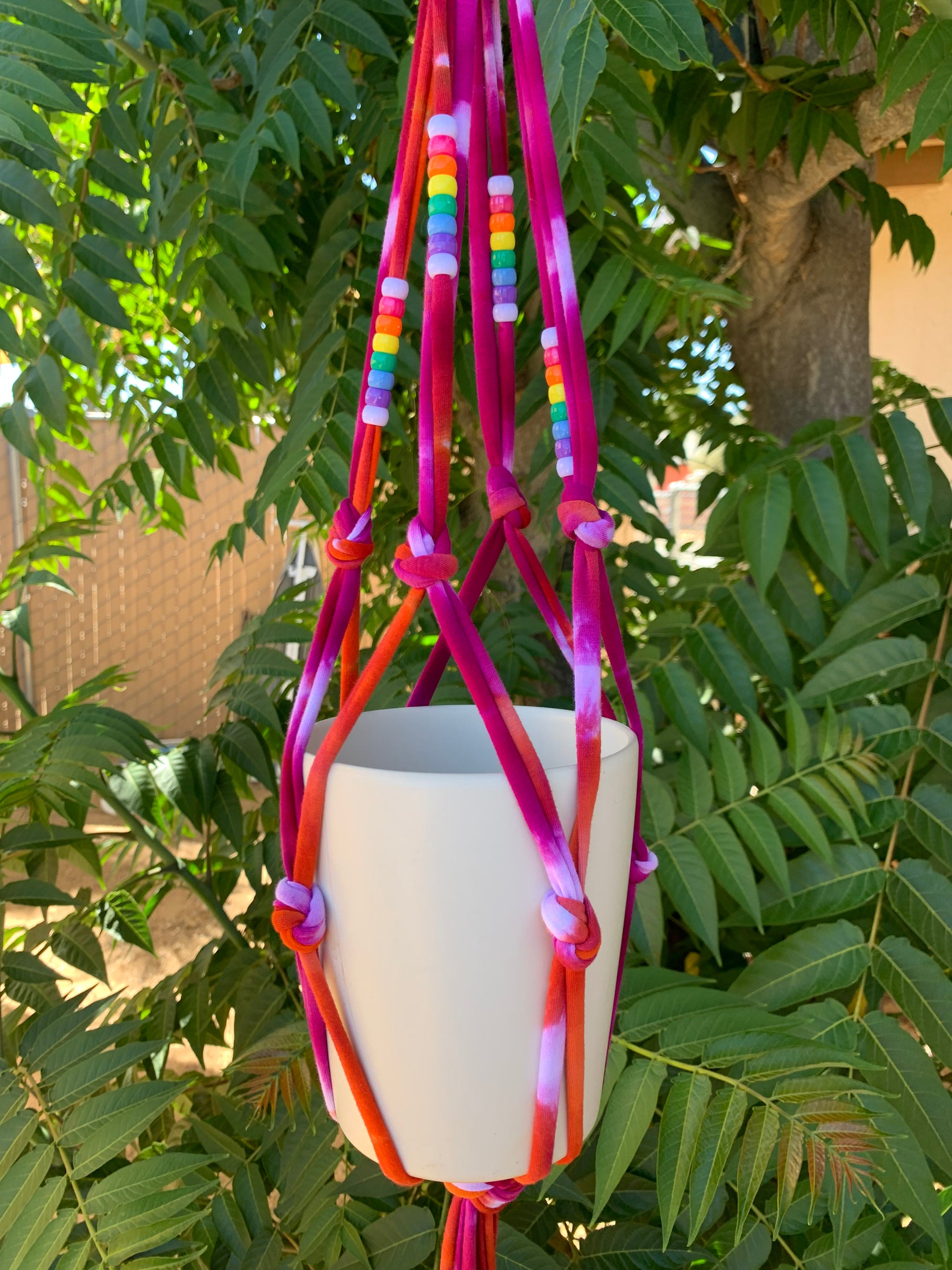 rainbow macrame plant hanger Handmade Hanging Plant Holder – PSYdye